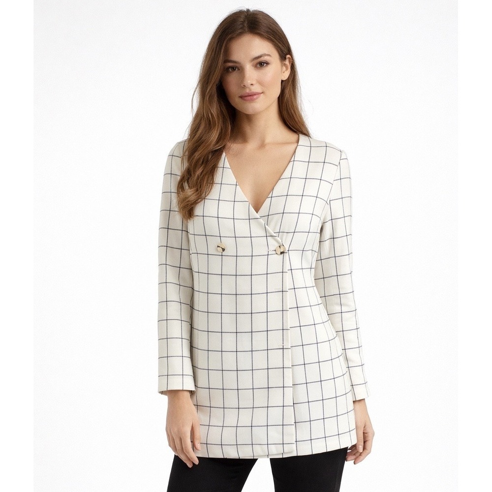 Chriselle Lim‎ x J.O.A. Windowpane Grid Blazer Dress White Black Gold Butt Sz S